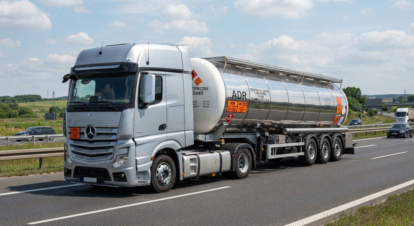 Ciężarówka Mercedes - przewożąca transport ADR